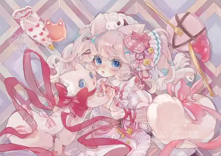 少女心白巧克力猫猫插图壁纸