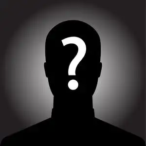 匿名的剪影带问号的匿名男子的剪影照片