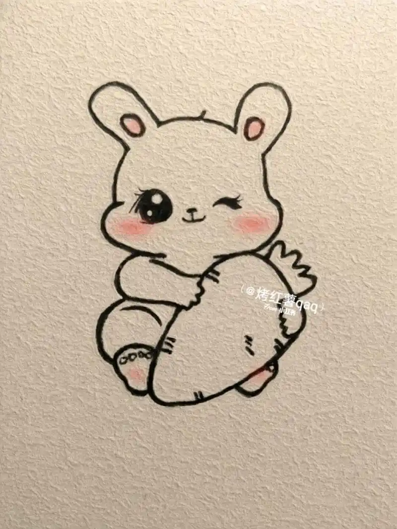 可爱简笔画|小胖兔抱萝卜~ 胖胖的兔兔抱胖胖的萝卜#简笔画教程# #简