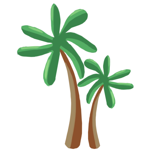 手绘彩色卡通椰子树png素材