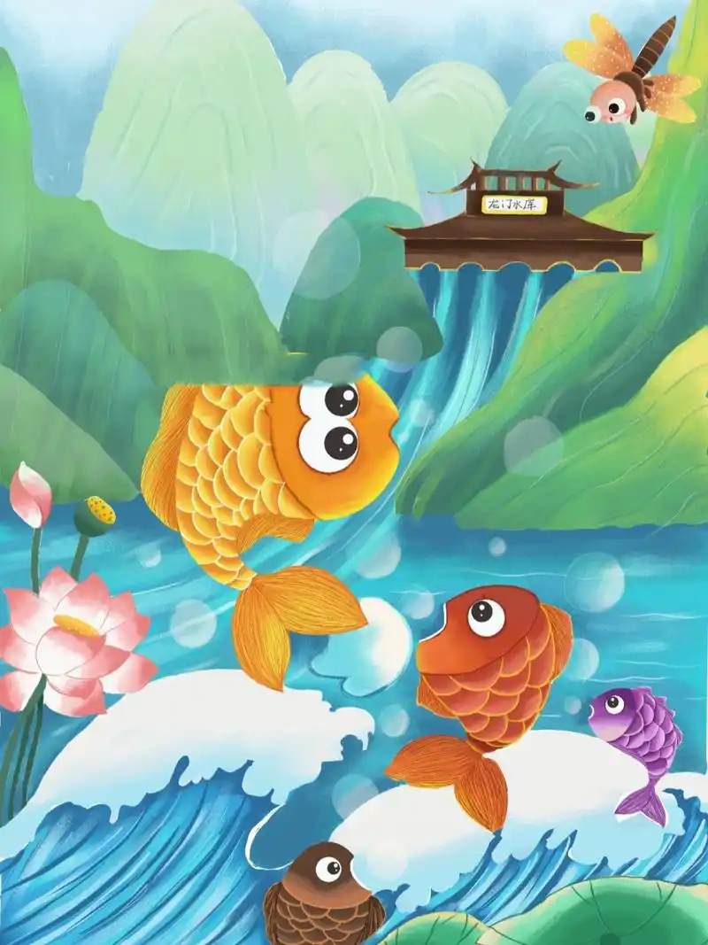 儿童插画封面—小鲤鱼跳龙门 儿童绘本封面——小鲤鱼跳龙门 小时候最