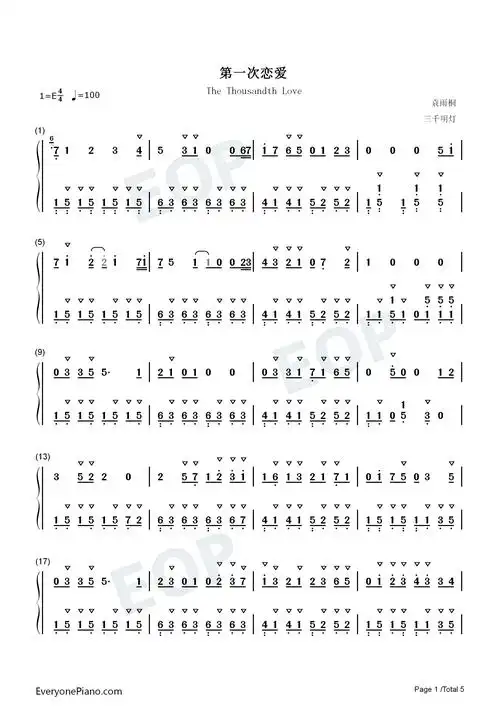 第一千次恋爱-天官赐福花怜同人曲双手简谱预览1