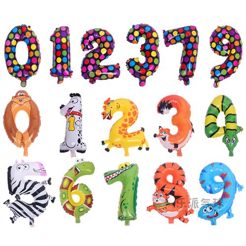 彩色可爱动物数字卡通造型铝箔铝膜气球宝宝儿童生日派对布置装饰