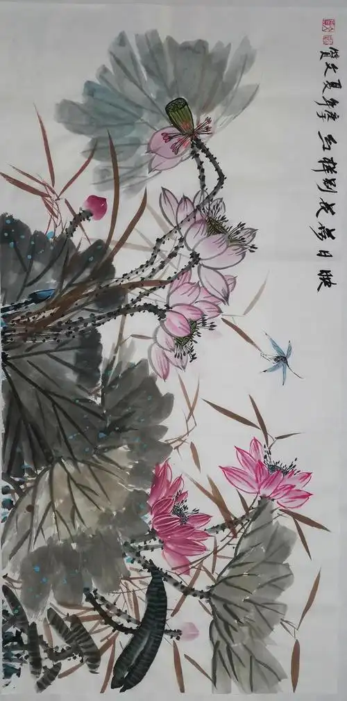 陈文赞国画,映日荷花别样红.作品雅美