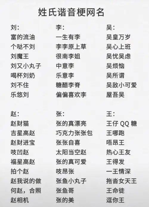 姓氏谐音梗网名有多可爱##关于姓氏的谐音梗网名