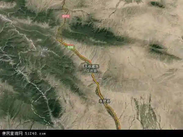 中国甘肃省武威市天祝藏族自治县东坪乡地图(卫星地图)