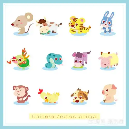 12 卡通十二生肖动物贴纸