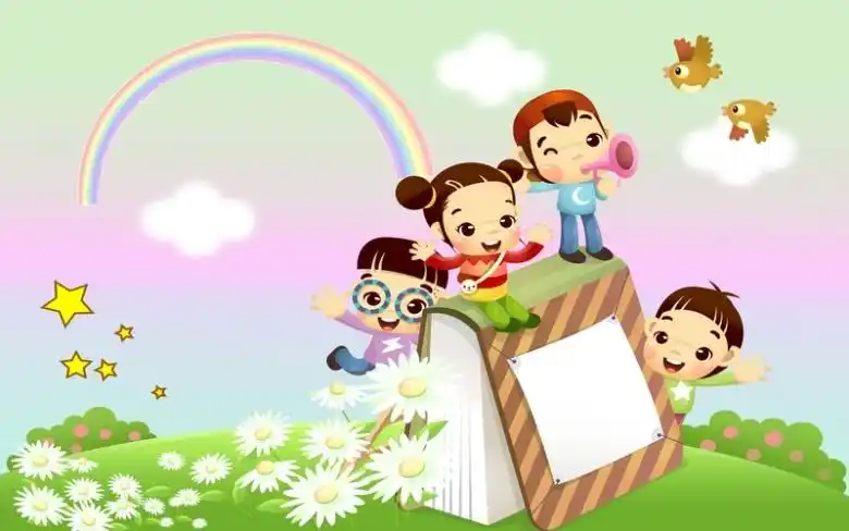 幼儿园招生简章板报可爱卡通草地彩虹背景图免抠素材免费下载_觅元素