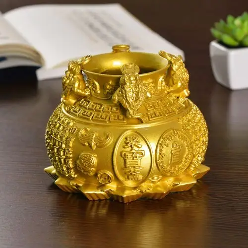 纯铜金蟾聚宝盆招财风水摆件聚财黄财神爷存钱罐客厅家居开业礼品