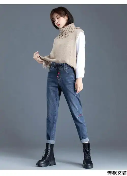 哈伦裤老爹裤女士裤子2021新款秋冬时尚宽松高腰显瘦直筒垂感裤黑色不