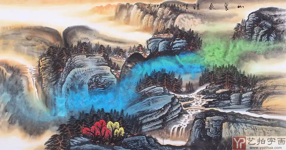 山水画家陈光宇 四尺泼墨山水画《山翠泉清》-写意山水画-艺拍字画网