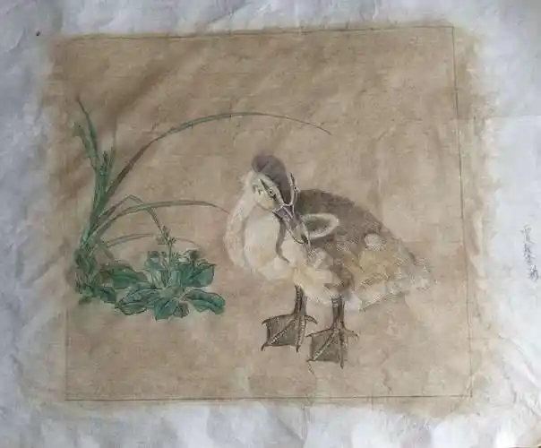 贾馨雅,工笔画《乳鸭图》