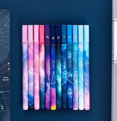 文曦文具十二星座中性笔学生考试碳素签字笔卡通时尚中性笔