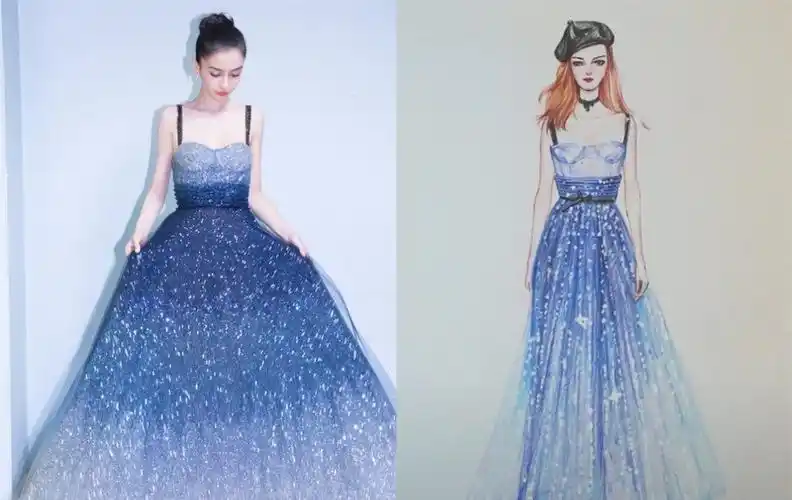 "明星同款"礼服手绘稿,看到"星空裙"的时候,网友:沦陷了!