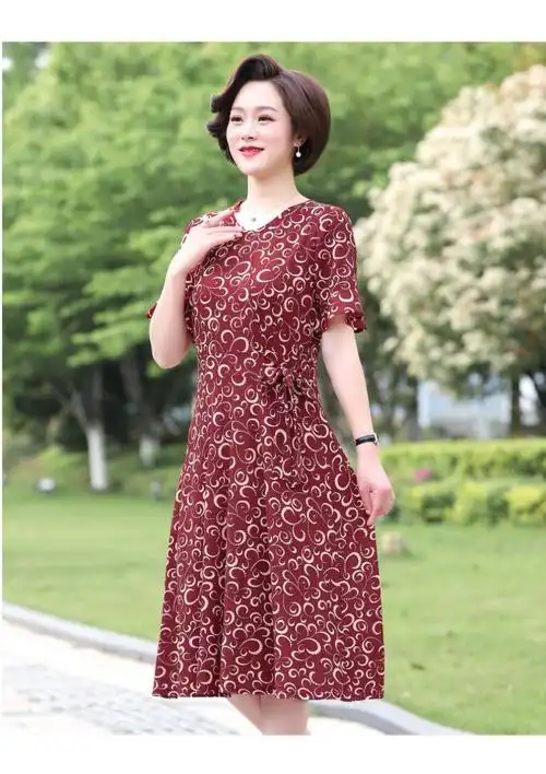 中老年女装中长款连衣裙宽松加肥加大码中年妈妈装洋气2020夏装