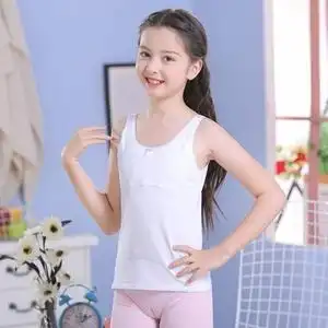 全棉时代春季款女童内衣少女发育期小背心长款女大童小学生女孩