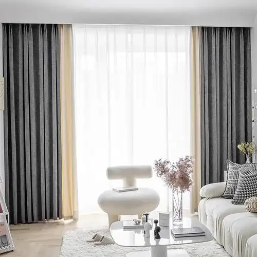 2021年新款窗帘拼接灰米轻奢雪尼尔简约现代卧室定制窗帘