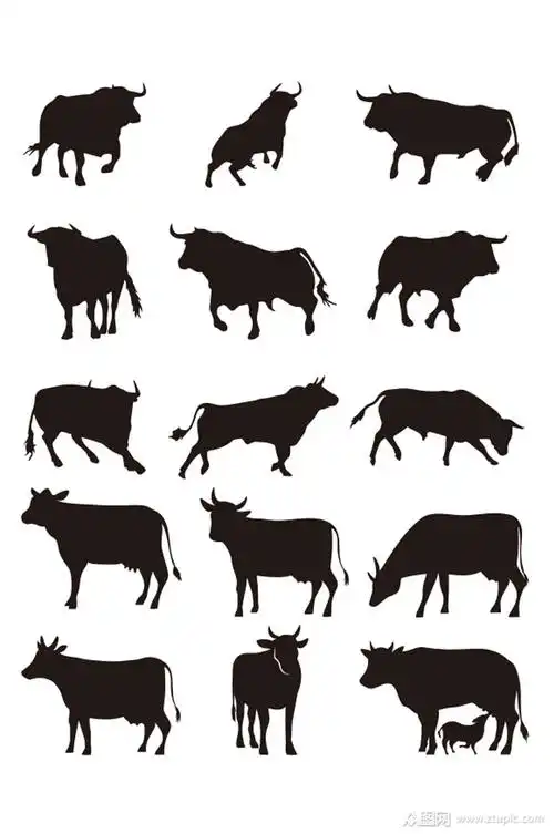 矢量动物牛剪影素材