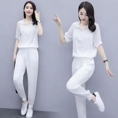 韩版薄款显瘦两件套2020年夏装新款小脚裤休闲套装女