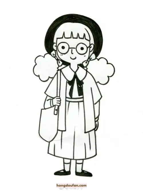 10张可爱的女孩子手绘卡通简笔画小红帽小姐姐同学卡通简笔画