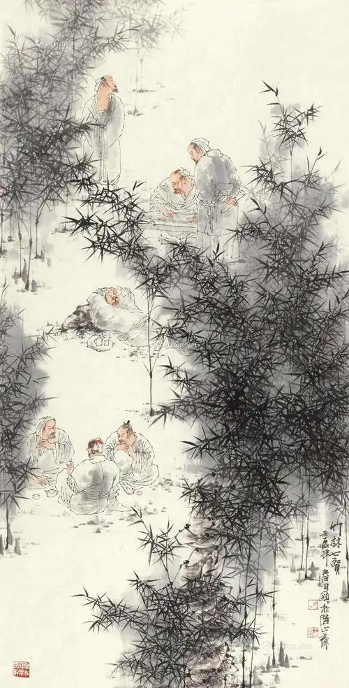 精品国画《竹林七贤》欣赏