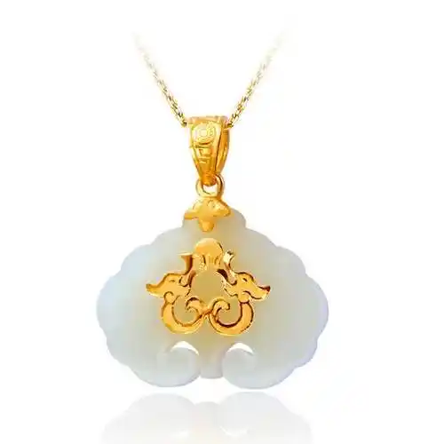 周大福黄金镶玉吉祥吊坠图片_珠宝图片
