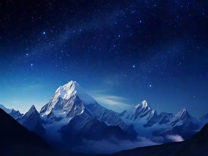 夜晚星空下的雪山夜空星星山天空雪景景观自然风景美丽的大自然