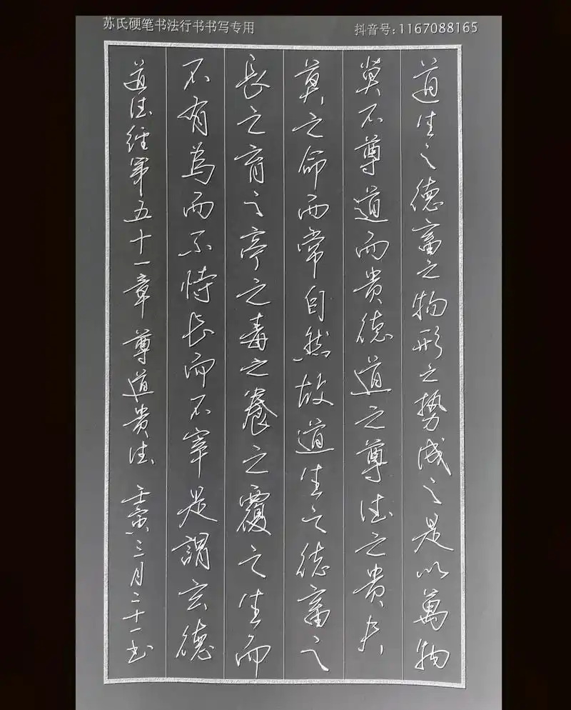 硬笔行书作品欣赏 #《道德经》第五十一章   尊道贵德#道 - 抖音