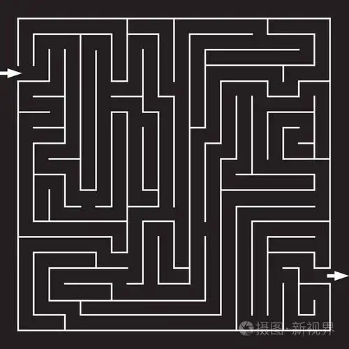 迷宫. 入口和出口. 找到路. 黑白矢量插图.