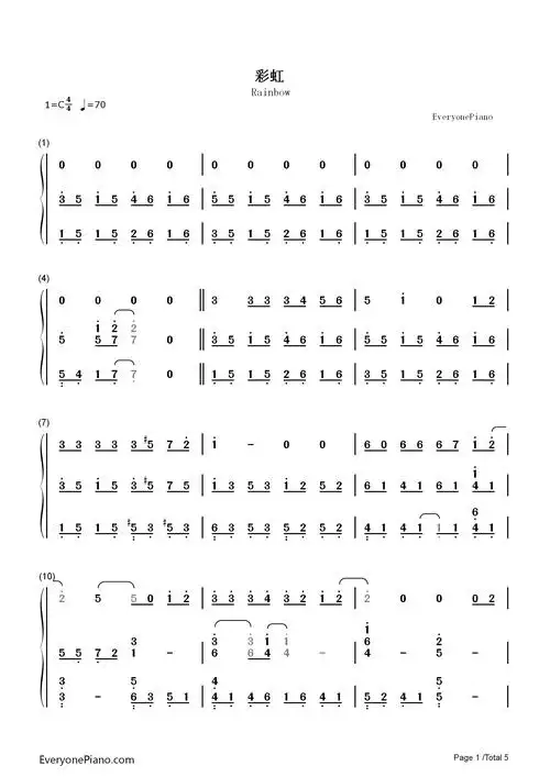 彩虹伴奏版-周杰伦双手简谱预览1