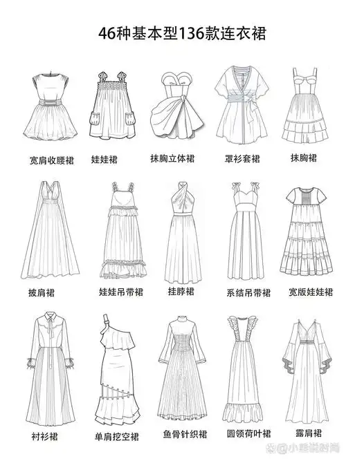 服装设计素材|手绘连衣裙款式合集基础必备 服装款式图