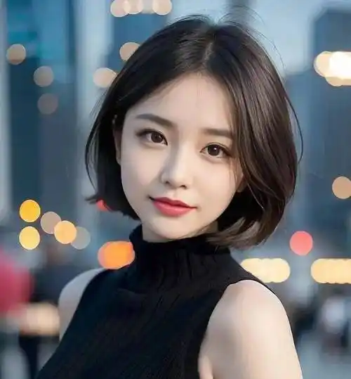 黑色女生短发发型,长度到下巴的波波头,修饰脸型又显气质,可以美得