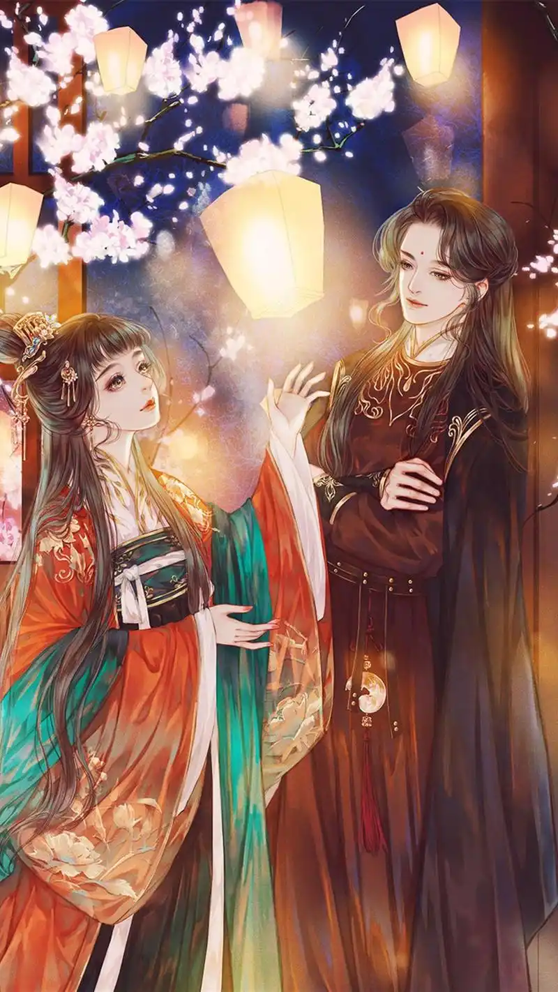 清新唯美古风情侣插画手机壁纸