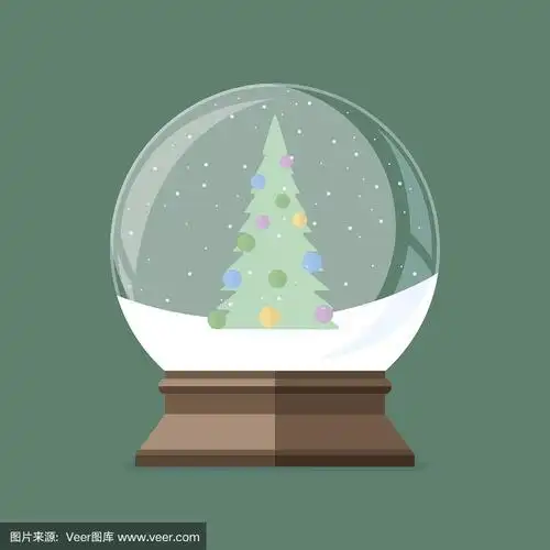 里面有圣诞树的雪花玻璃球.平面向量插图.
