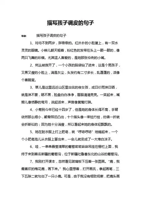 描写孩子调皮的句子 导读:描写孩子调皮的句子1,玲玲不到两岁,胖墩墩