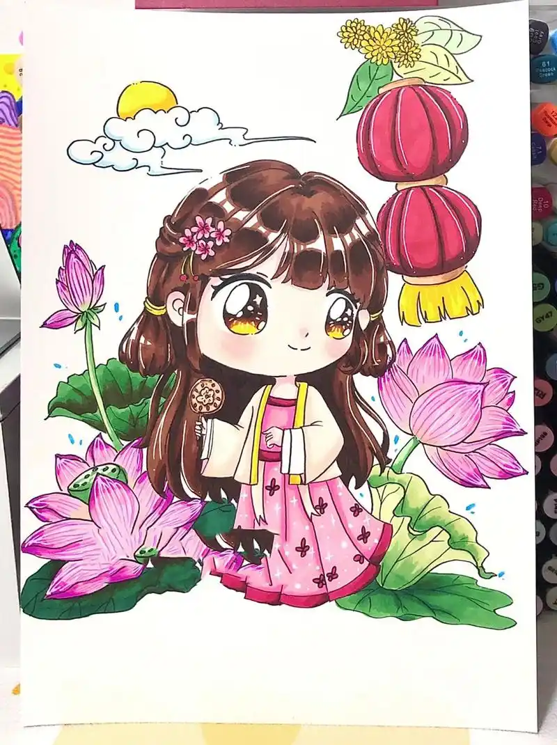 古装穿搭q版动漫|马克笔绘画|步骤线稿图 最近在整理改造我的书桌