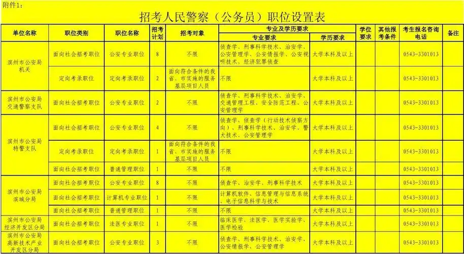 省,市实施的服务 不限 基层项目人员 不限 0543-3301013 滨州市公安局