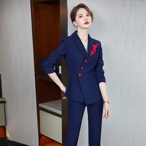 2021秋冬修身西装珠宝店酒店影楼工作服西服套装女时尚气质职业装