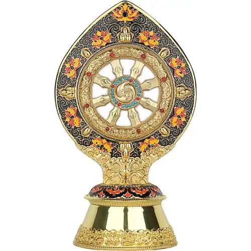 藏式景泰蓝珐琅彩绘金轮摆件家居佛堂轮王七政摆件