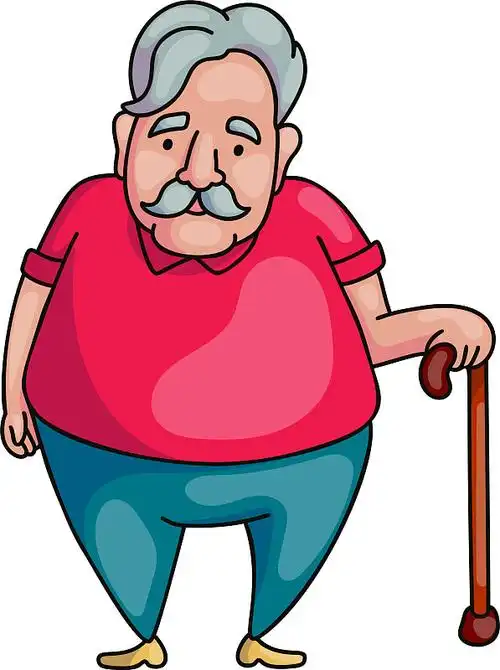 白发苍苍的胖老头在木头上行走图片