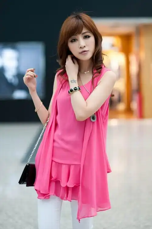 夏装新款雪纺衫大摆背心仙女雪纺两件套裙不配腰带韩版女装上衣