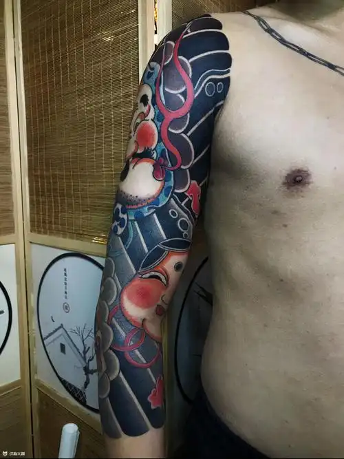 传统七分袖阿多福火男_纹身图案手稿图片_后院儿 果子的纹身作品集