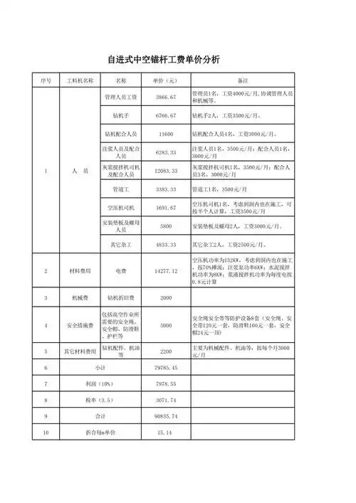 自进式锚杆单价分析
