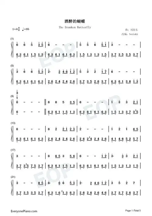 蝴蝶-改编版-怎么也飞不出花花的世界-抖音爆火双手简谱预览1-钢琴谱