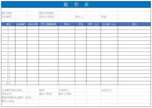 报价表是企业在销售期间提供给对方公司产品价格统计的表格.