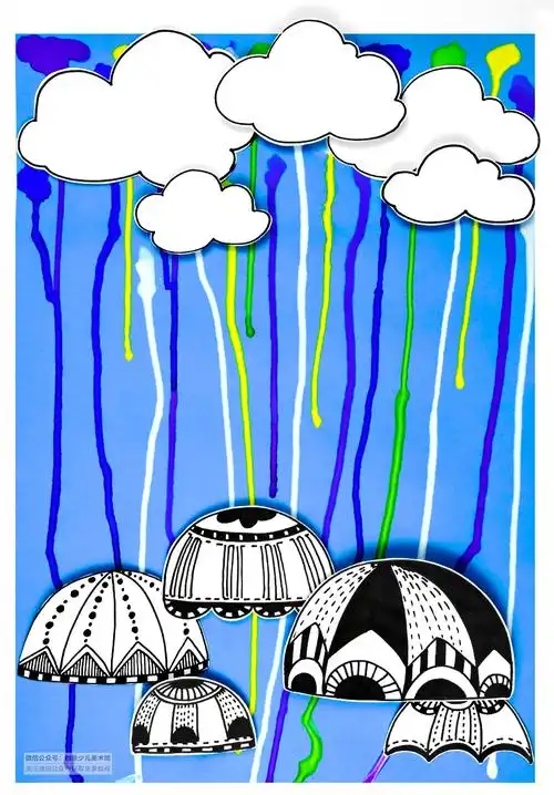 雨伞简笔画图片(儿童画教程色彩流淌的趣味和美感)