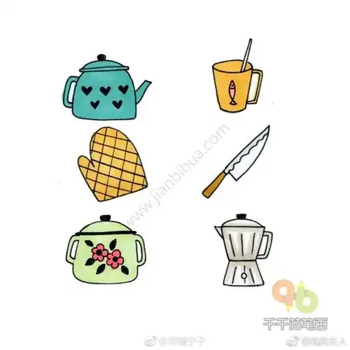 54种厨房用品简笔画-生活用品-千千简笔画