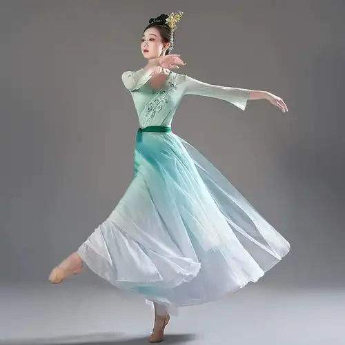艺考舞蹈雨涧春行图古典舞演出服女飘逸纱衣中国风身韵练功服套装