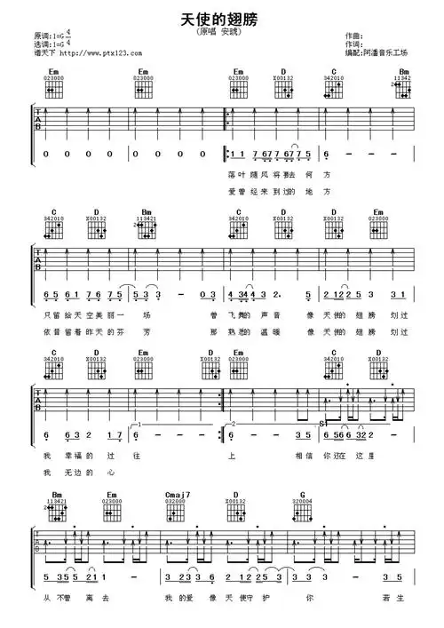 安琥天使的翅膀吉他谱g调吉他弹唱谱