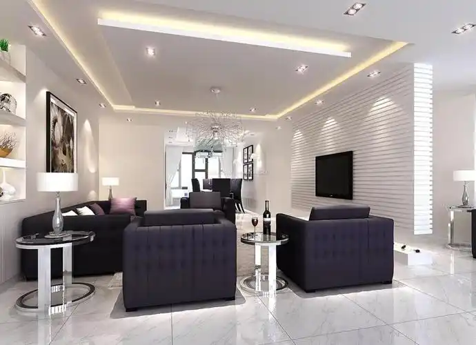 现代简约客厅布置吊顶装修图_装信通网效果图